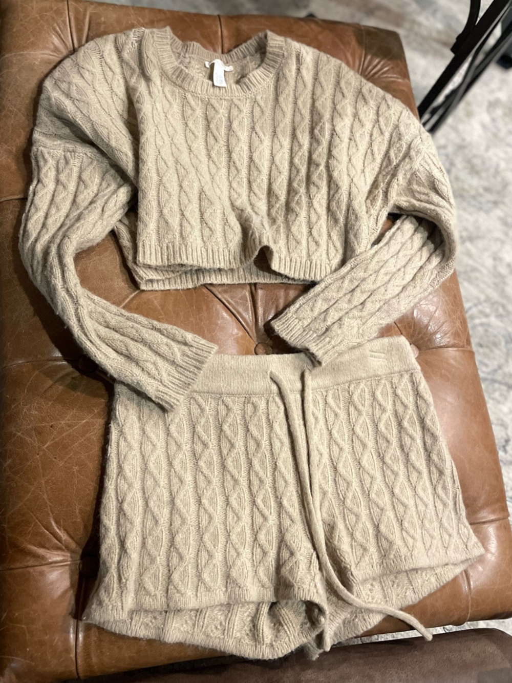 Cable Knit Sexy Sweater Set - Tan